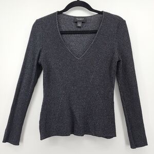 St. John Couture Black‎ Metallic V-Neck Long Sleeve Knit Blouse Size 2